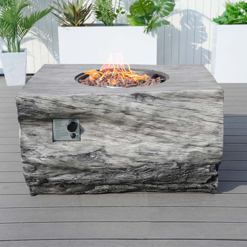 Adriyel Rectangle Concrete Propane Fire Pit Table with Hidden Fuel Tank, Gray