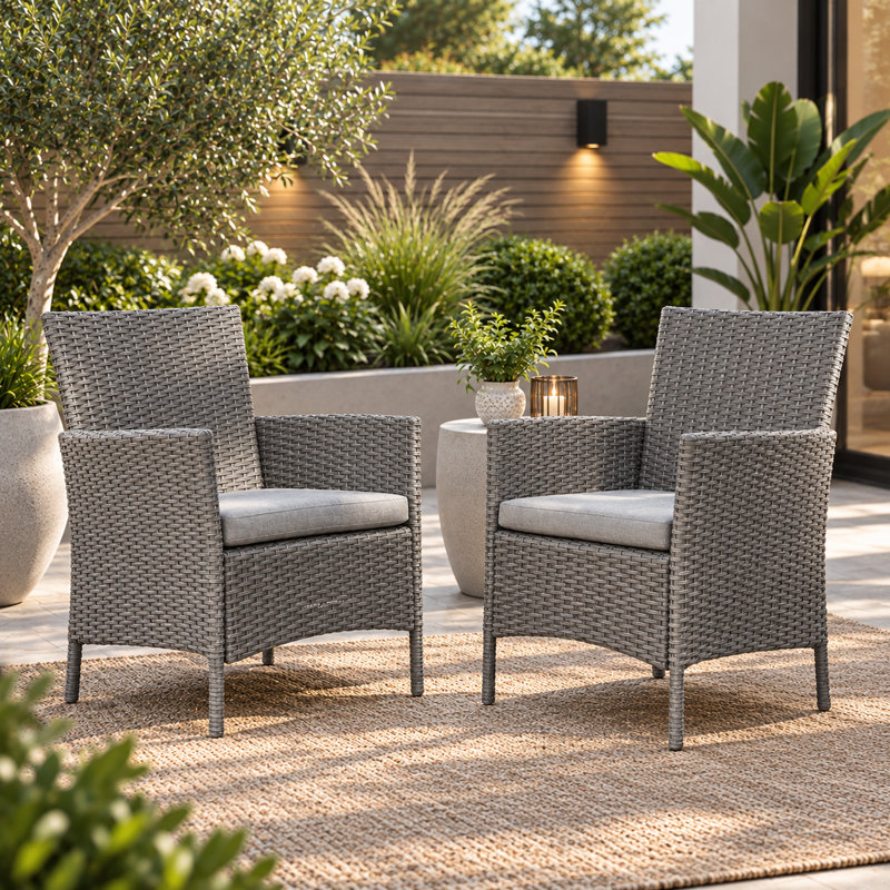 Aoife Outdoor Dining Chairs - Set Of 2 - Rattan, Greyish Weave
