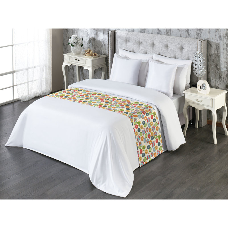 King Multicolor Satin Food Print Bed Runner Set