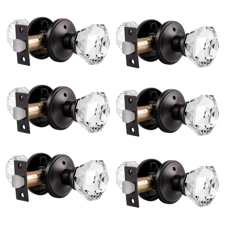 Probrico Interior Crystal Passage with Round Rosette Door Knobs for Hall ad Closet Door, Privacy, Oil Rubbed Bronze