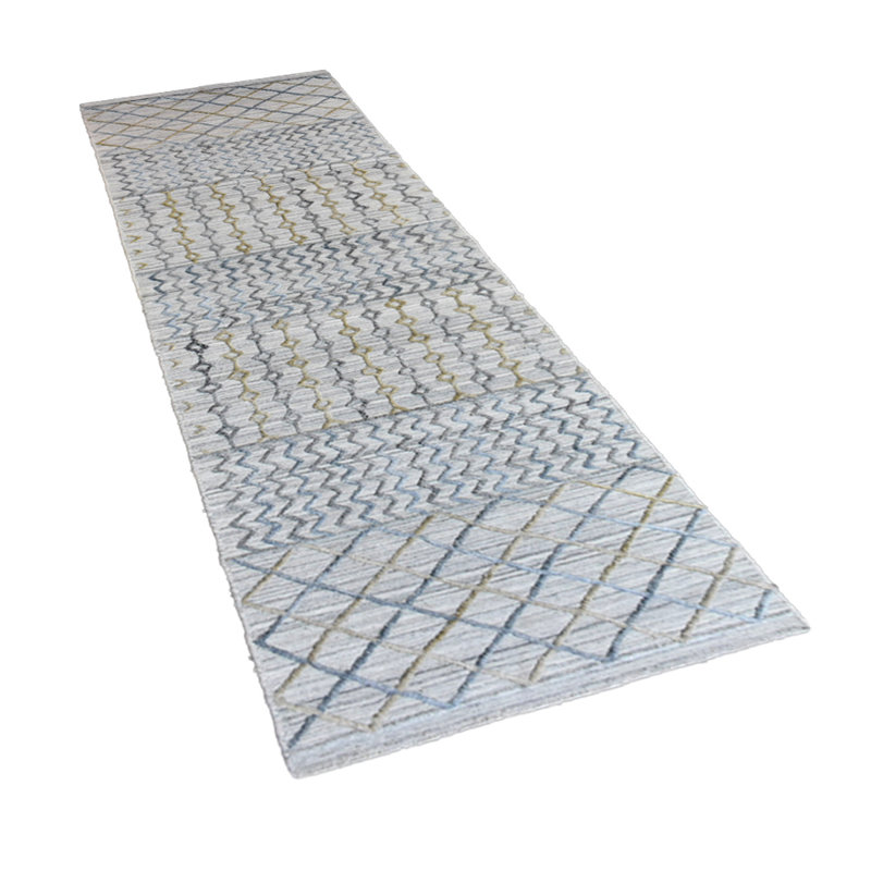 Tapis d'intérieur gris tissé à la main en polypropylène géométrique multicolore, Tapis de couloir 2 pi 6 po x 10 pi