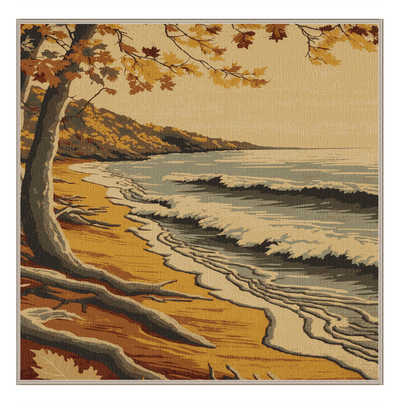 Washable Autumn Coast Coastal Area Rug, Square 5'