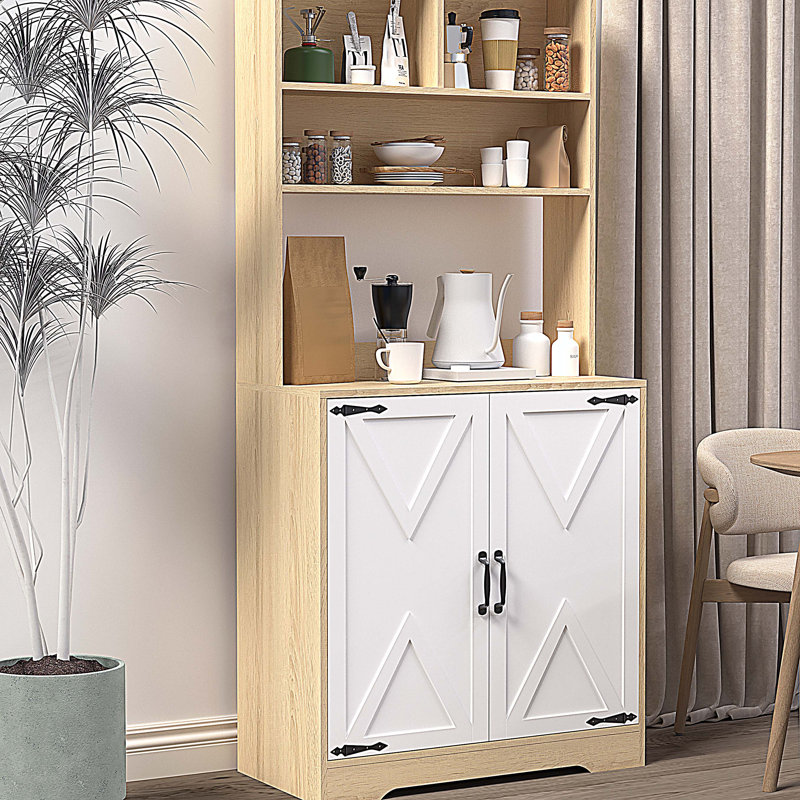 Armoire de cuisine moderne à 3 niveaux avec tablettes, armoire de rangement autoportante et garde-manger avec 2 portes