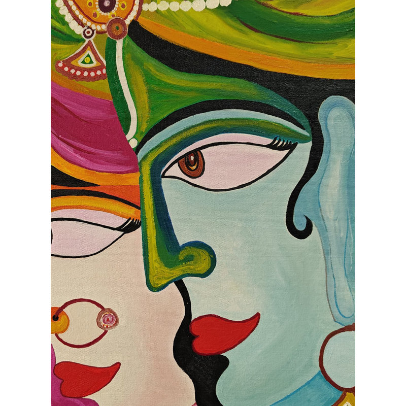Radha Madhav | Huile sur toile | Par Meenu Kapoor | Décoration murale
