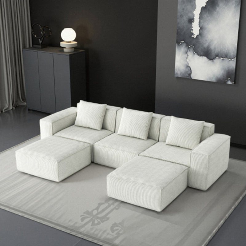 Le canapé modulaire peut être converti en un repose-pieds surdimensionné, Velours côtelé blanc