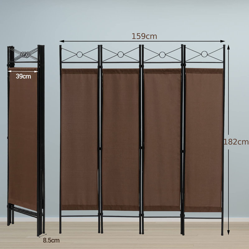 159 cm W x 182 cm H 4 - Panel Folding Room Divider, Brown