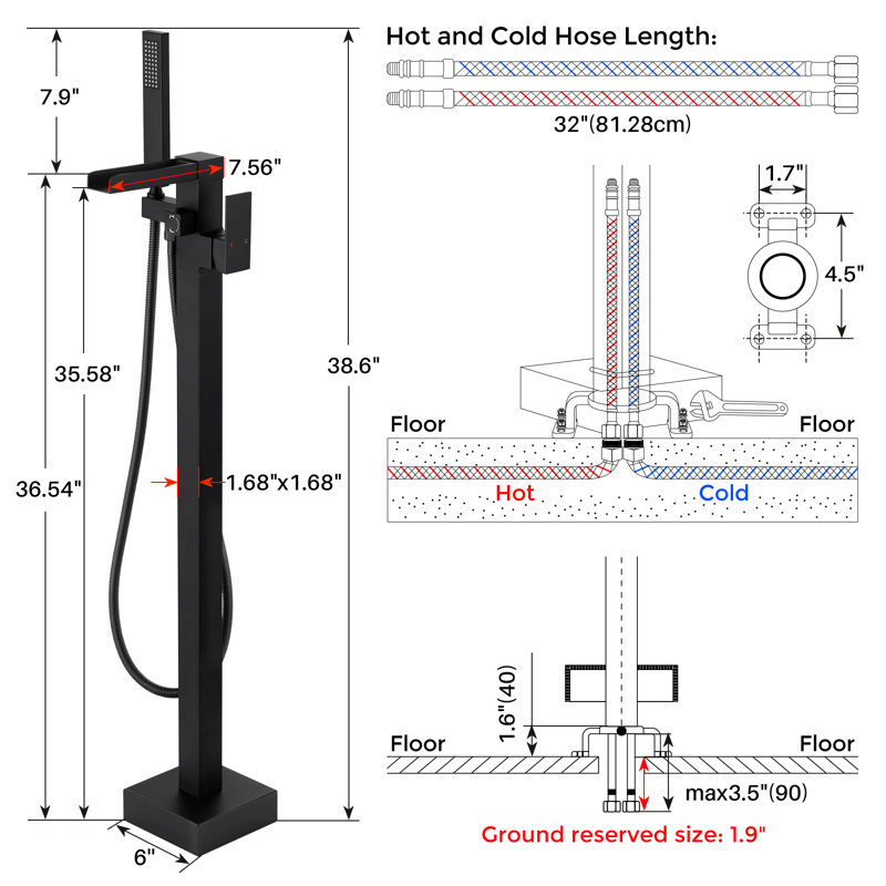 Single Handle Floor Mounted Clawfoot Tub Faucet with Handled Shower, Matte Black