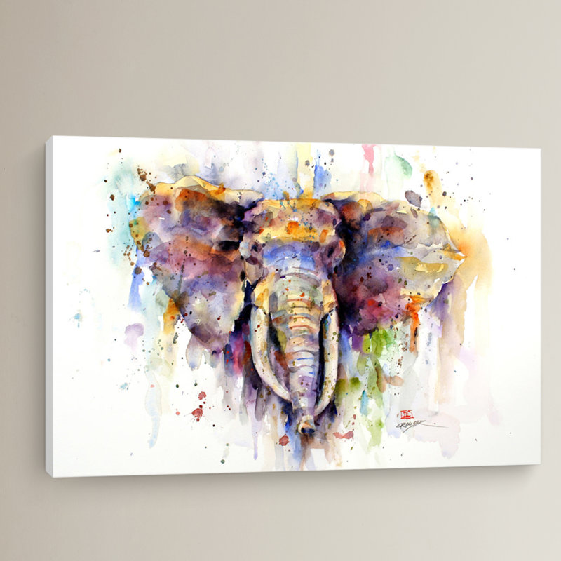 Edon Elephant, peinture sur toile encadrée, H 8 po x l 12 po x P 0,75 po