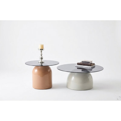 Nesting Coffee Table Set Of 2, Glass Desktop For Living Room, Space Saving Circle Center Table For Saving Space, For Living Room, Office