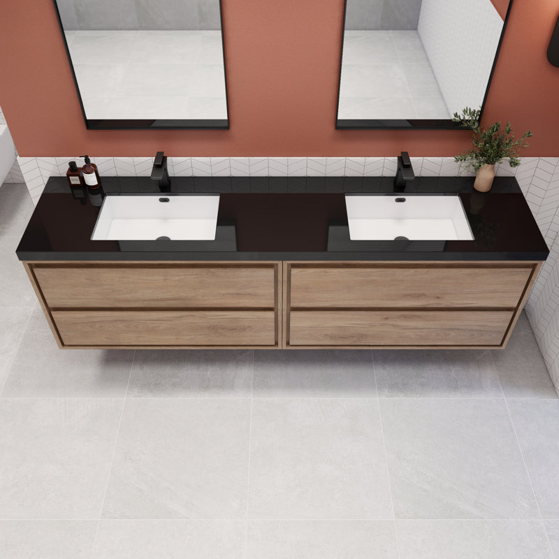 Ensemble de meuble-lavabo double 84 po Vickye, Chêne naturel