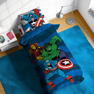 Marvel Comics Avengers 100% Cotton 3 Piece Single Bedding Set - Superhero Collection Includes Duvet Cover, Fitted Sheet & Pillowcase