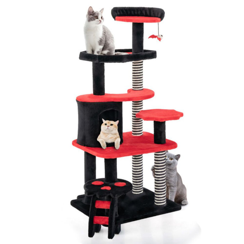 Gothic Black and Red Sisal Cat Tree with Bed and Condo