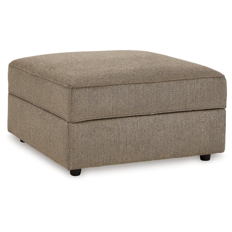 Brown Herringbone Chenille Storage Ottoman with Removable Top