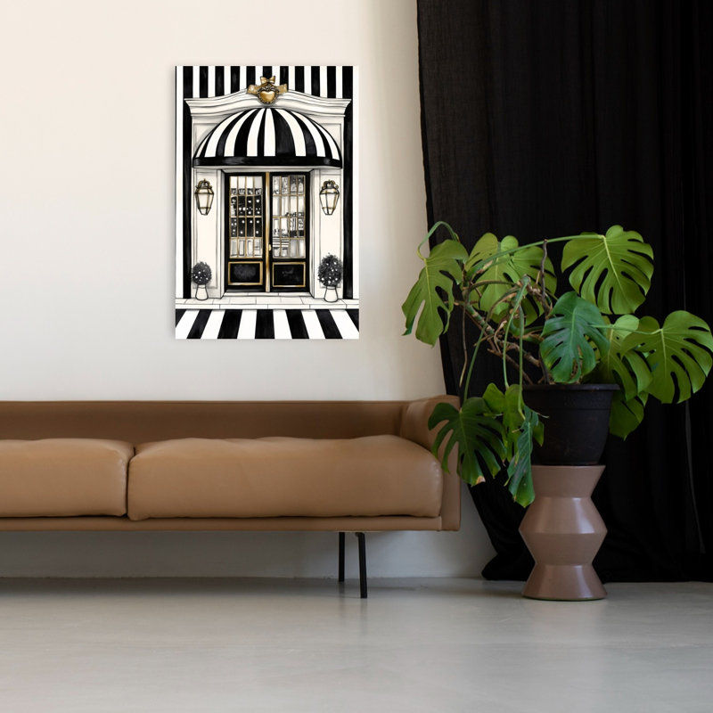 «Paris Holiday Storefront II Classic Elegant Geometric Architecture Plant», reproduction d'art murale, 48" H x 32" W