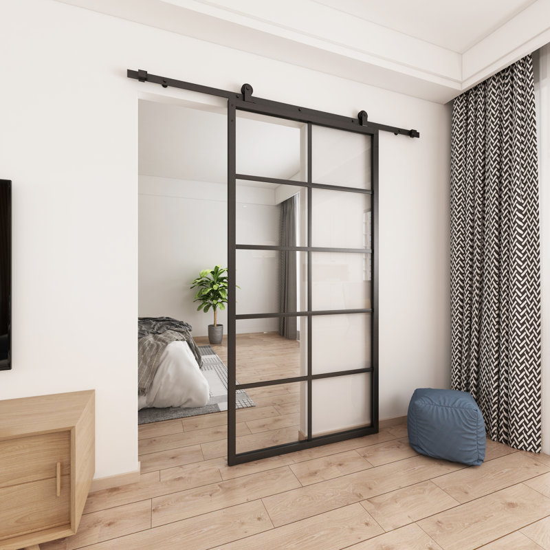 Hollow Sliding Glass Barn Door without Installation Hardware Kit, Clear Tempered Glass, 42" x 84"