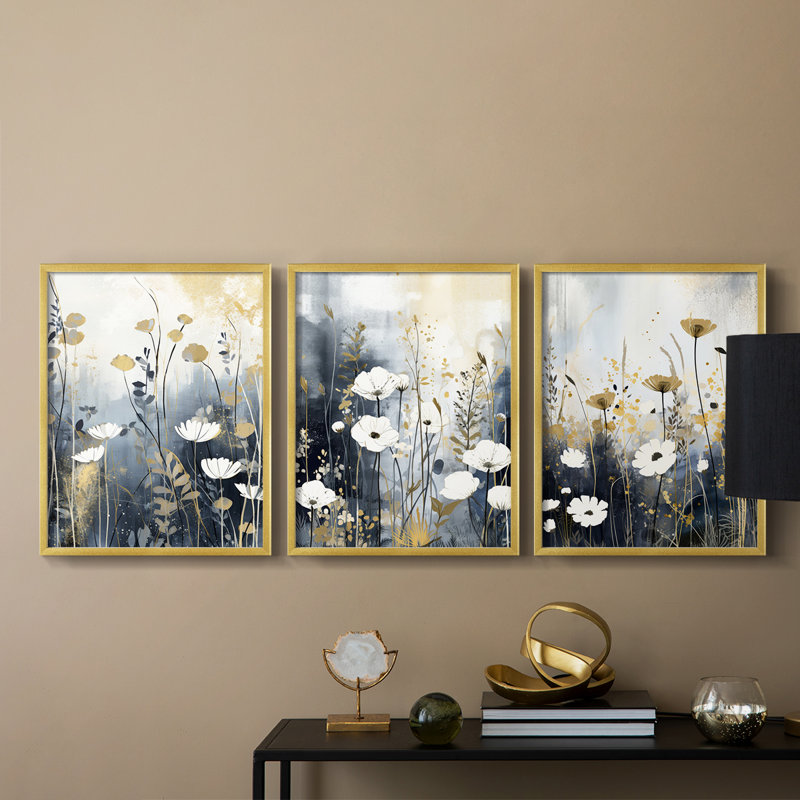 Étude florale Cxxvi -Set de 3 estampes numériques encadrées -Prêt à