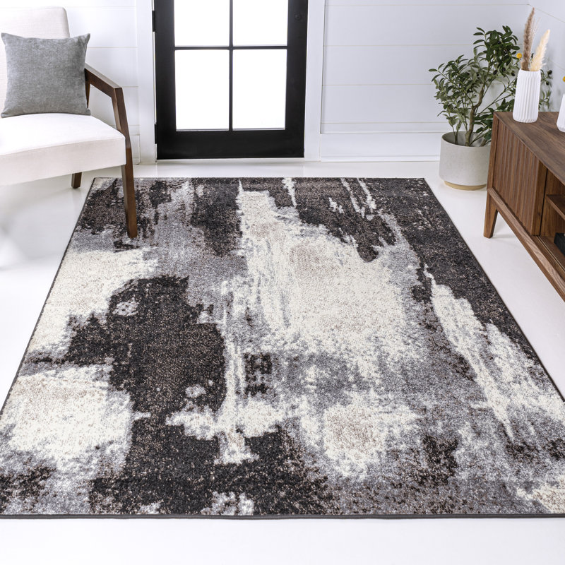 Tapis contemporain gris anthracite / crème Izaki, Rectangle de 5 pi x 8 pi