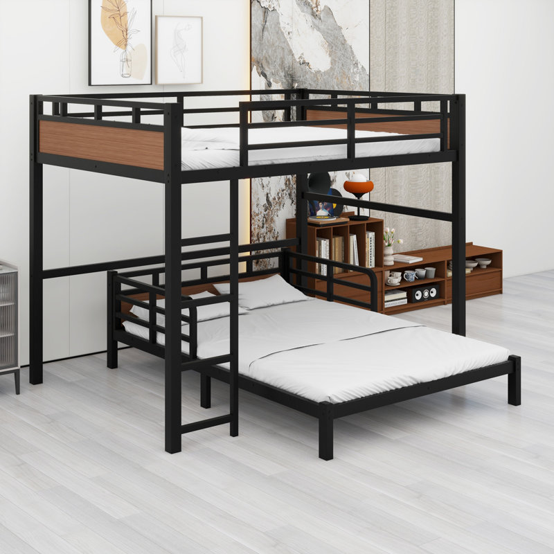 Metal Separable Bunk Beds With Raised Security Fence, Walnut