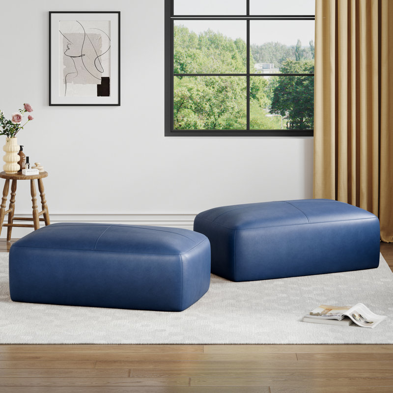 Repose-pieds en cuir italien Hustle Square, Marine