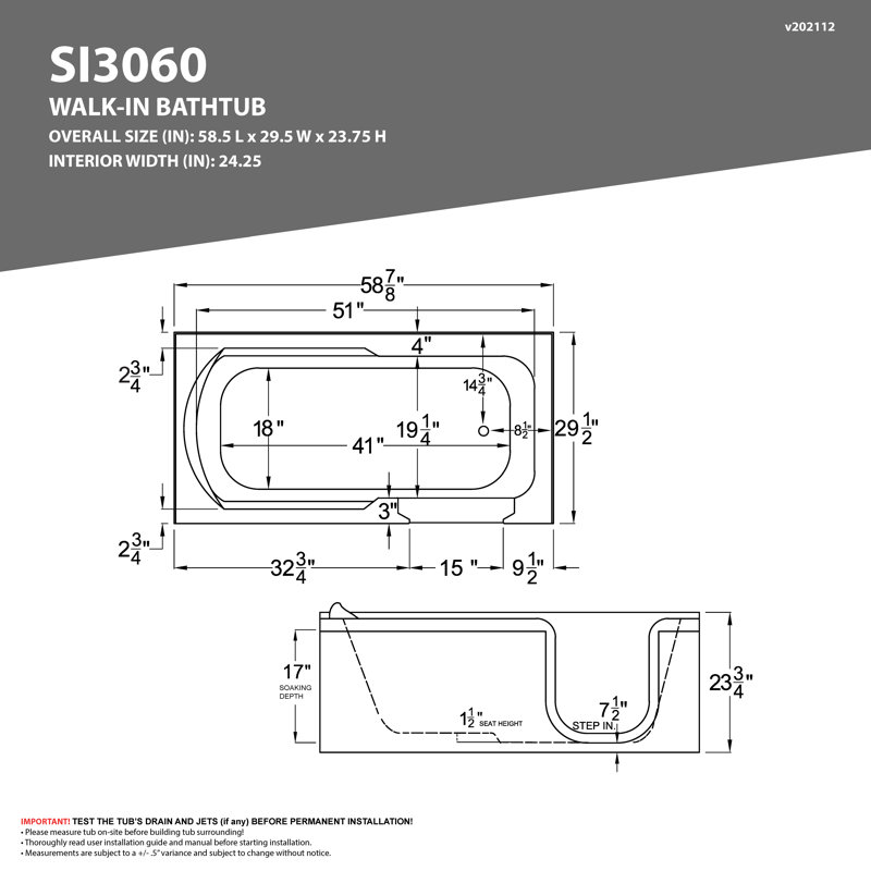 Therapeutic Tubs 30 in. x 60 in. Left Drain Step-In Walk-In Soaking Tub with Low Entry Threshold in White, Left