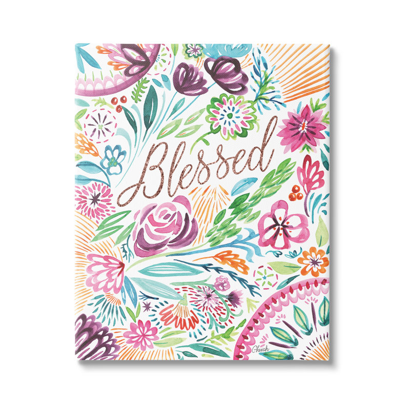 «Blessed Whimsical Flower Shapes» par Sally Swatland - impression, H 20 po x l 16 po x P 1,5 po, Toile tendue