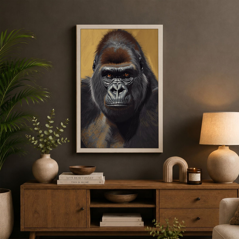 Gorilla Contemplation Modern - Wrapped Canvas, 36x24 - 91.4 x 61.0 cm, Taupe Border