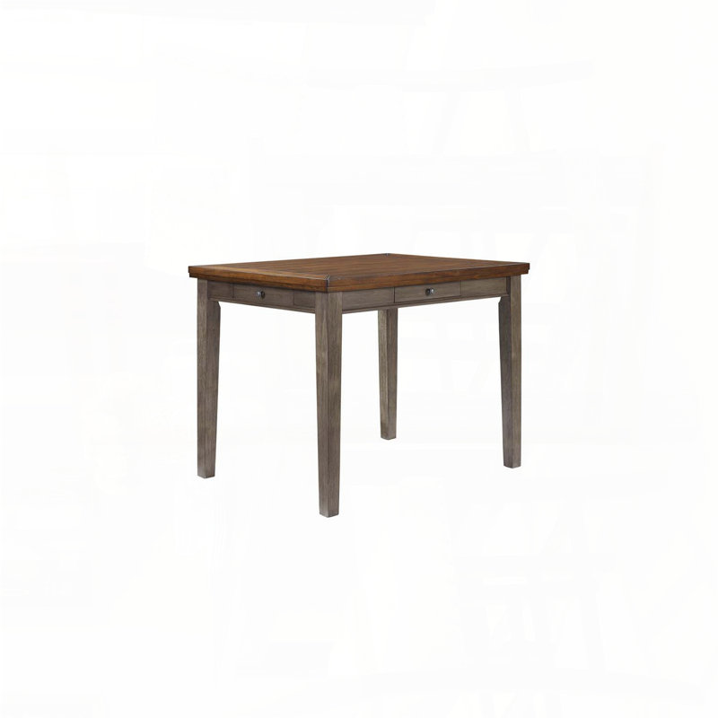 Table de salle à manger à hauteur de comptoir rustique avec quatre tiroirs - finition deux tons