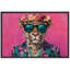 «Bright Preppy Animals», léopard rose vif avec couronne de fleurs, impression sur toile encadrée-107907354-107907352