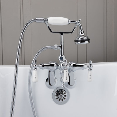 Clawfoot 3 Handle Deck Clawfoot Tub Faucet with Diverter
