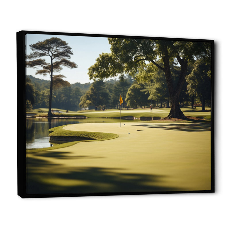 " Golf Putting Green Tranquility IV ", Black Floater Framed, 24" H x 32" W x 1" D