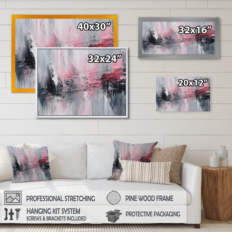«Evolving Shapes In Pink Marble IV», art mural encadré abstrait géométrique, Cadre photo noir, H 24 po x l 32 po x P 1 po