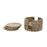 Marble Round 1 Piece Coaster Set With Holder