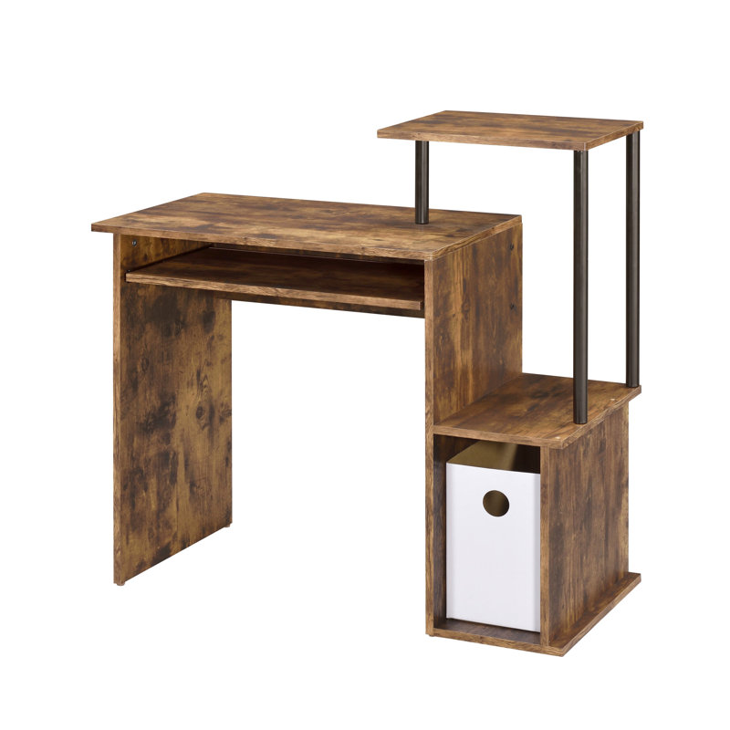 Bureau d'ordinateur en chêne vieilli et noir avec plateau pour clavier