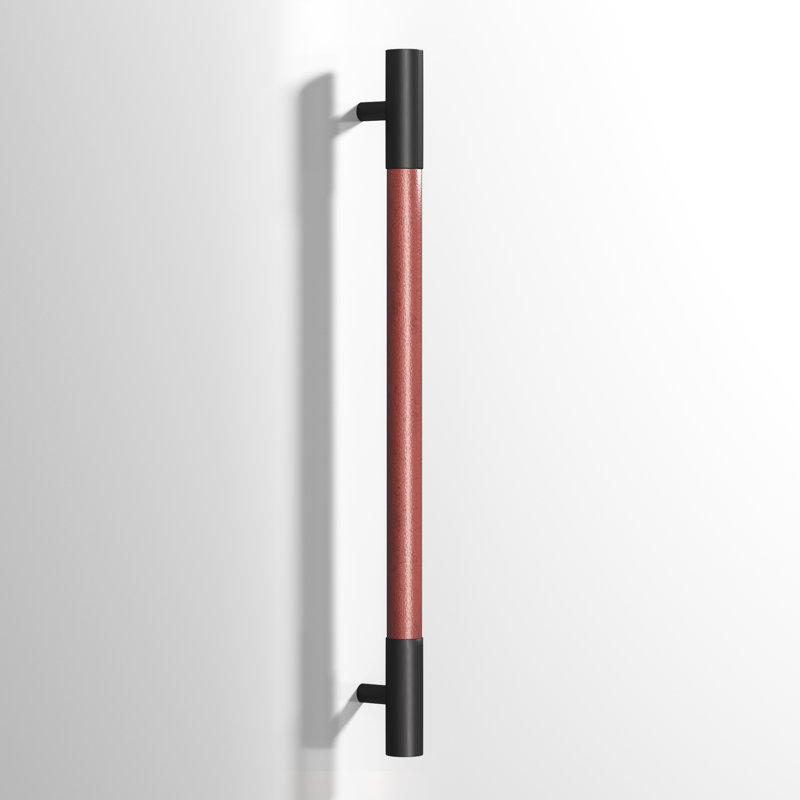 Poignée d'armoire de 48 po d'un centre à centre Series avec insert en cuir Royal, 30", Noir satiné mat