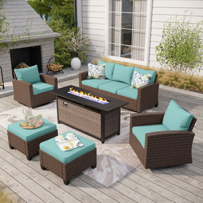 5 - Person Outdoor Wicker Patio Conversation Set with Swivel Chairs