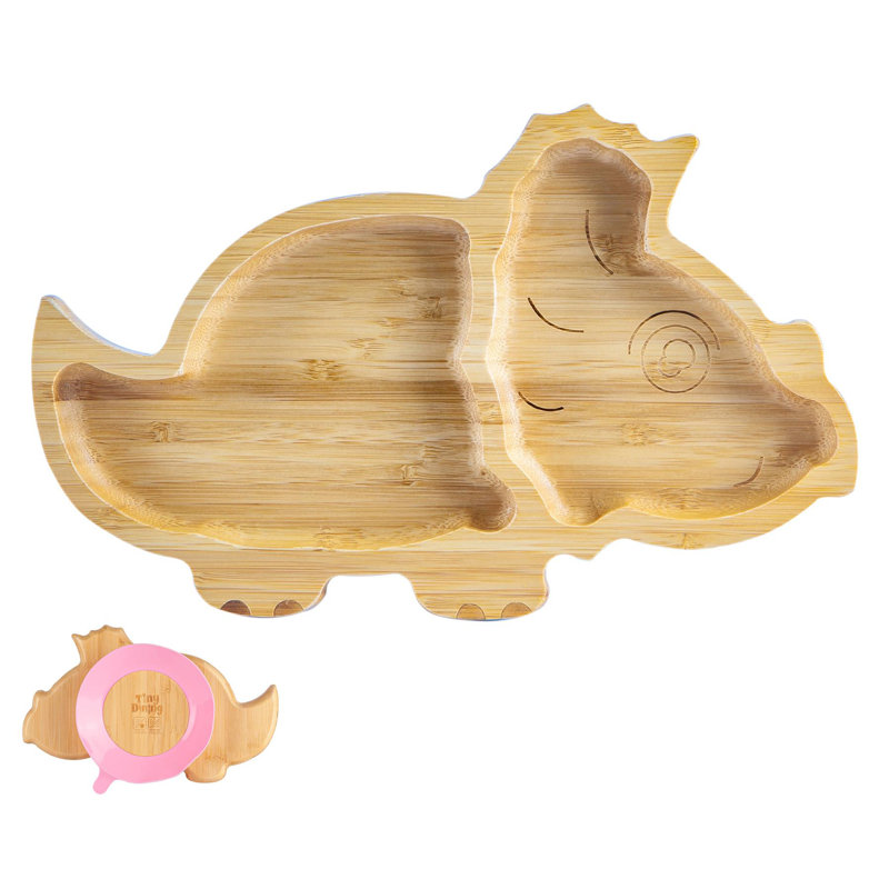 Tiny Dining - Children's Bamboo Suction Dinosaur Plate, Pink