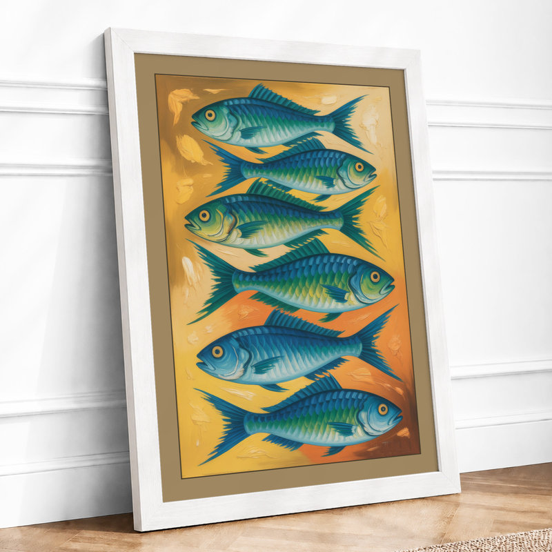 Five Fish Study Botanical - Framed Print, A1 - 84.1 x 59.4 cm, White