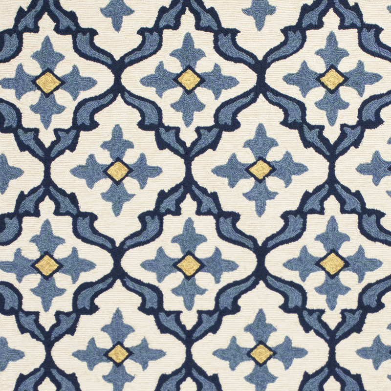 Tapis marocain intérieur et extérieur bleu fait à la main Edinburgh, Rond 7 pi 6 po