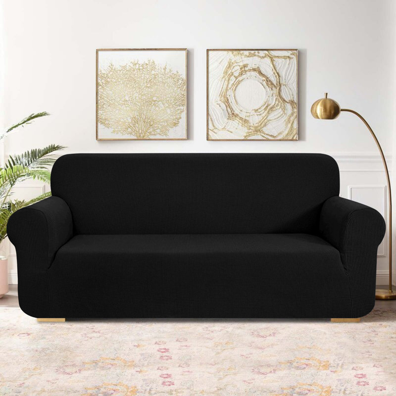 One Piece Box Cushion Sofa Slipcover, Black