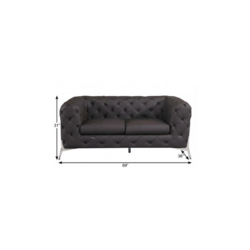 Canapé deux places en cuir italien marron et argent de 69 pouces, Brown Unavailable