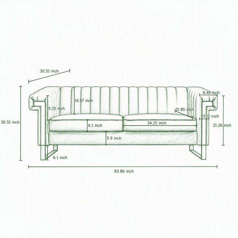 83.86 " Velvet Sofa, Velours orange
