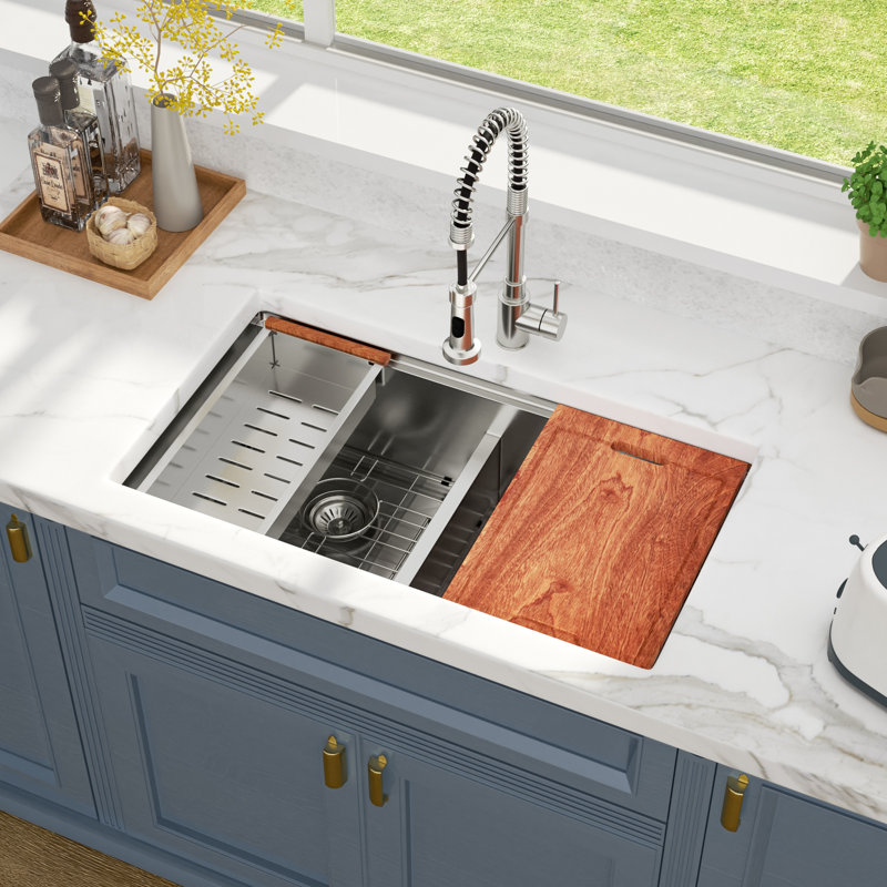 50/50 Double Bowl Undermount Stainless Steel Kitchen Sink with Accessories, 33" L x 19" W, Stainless Steel
