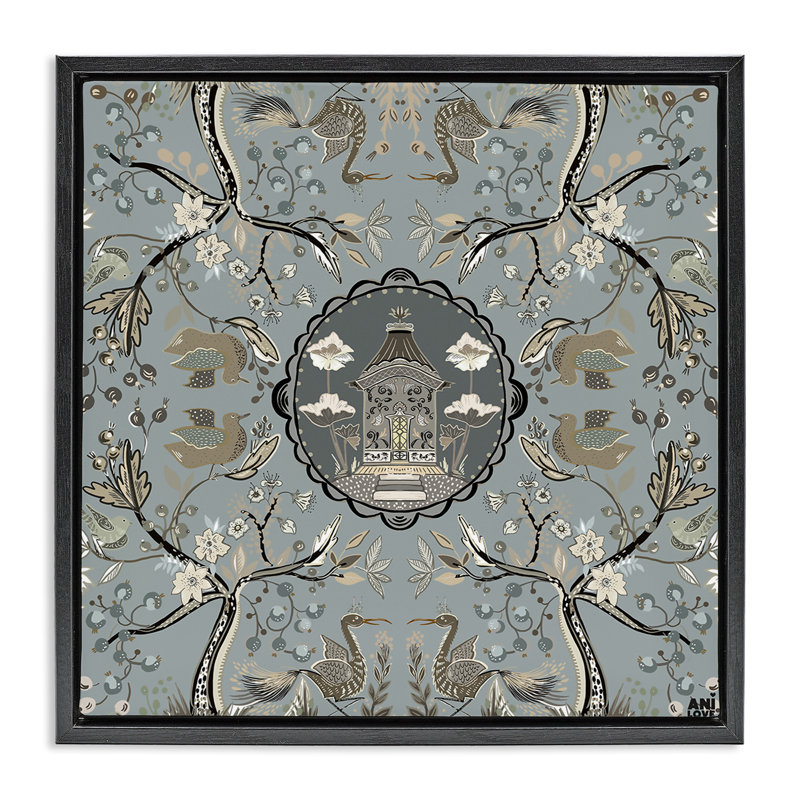 Art mural asiatique sur toile flottant encadré asiatique par Ani Del Sol, Cadre flottant noir de jais, H 18 po x l 18 po