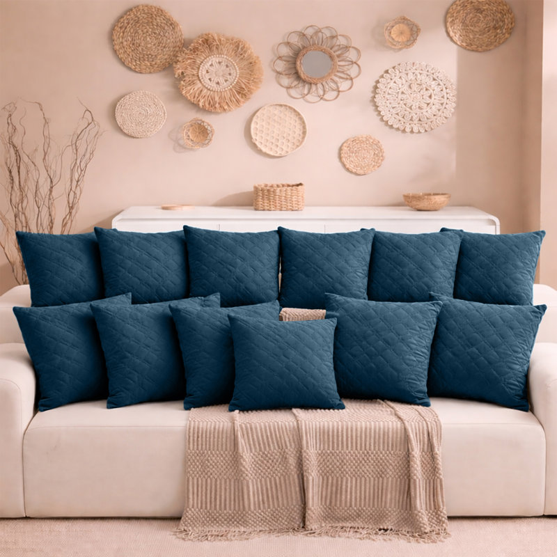 Aspire Homeware Diamond-Pattern Square Velvet Cushion Cover, Navy, Pack of 12