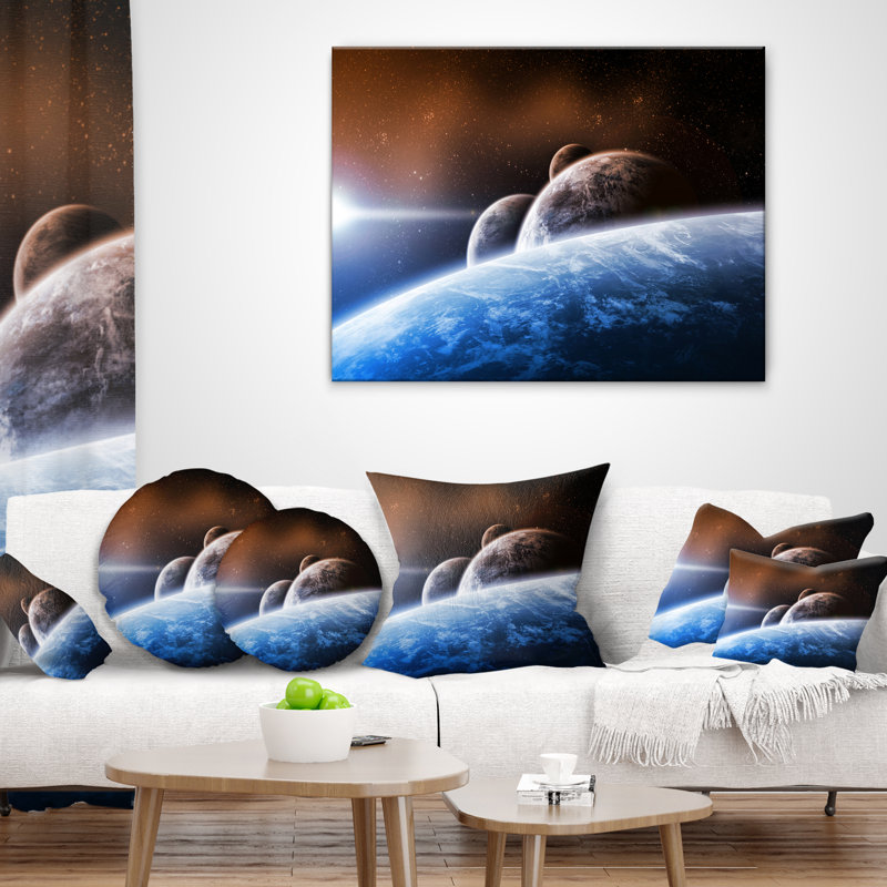Space Planet Landscape - Landscape Printed Pillow, 18" x 18", Throw Pillow