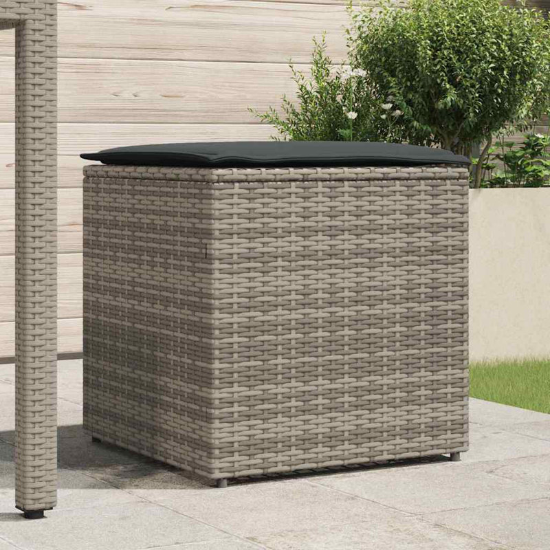Cushion Box with Storage with Pillow Poly Rattan Outdoor Patio Solution, Grey/Black