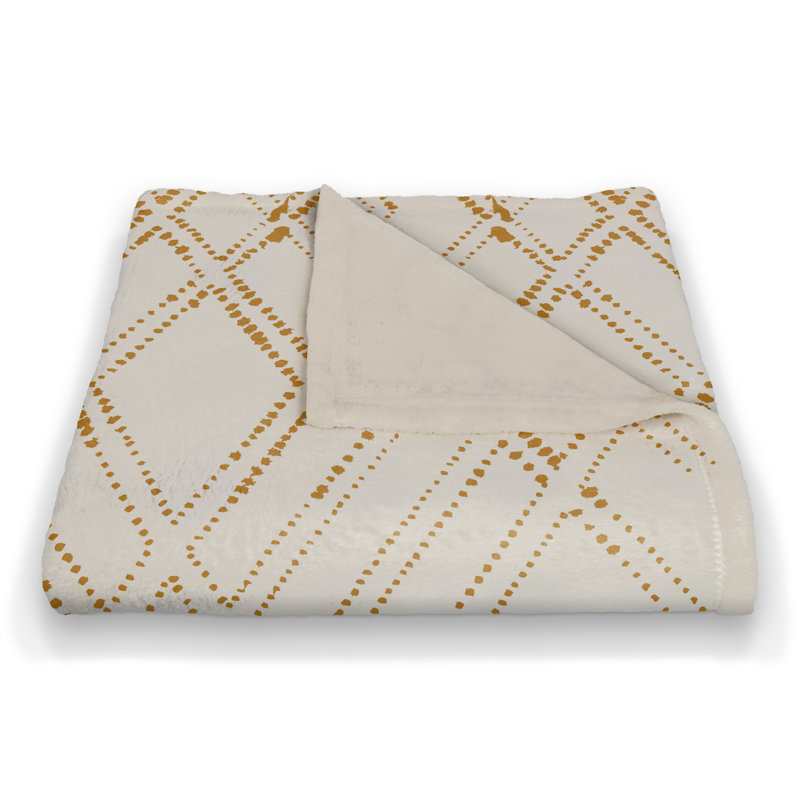 Hand Woven Throw Blanket, White/Gold