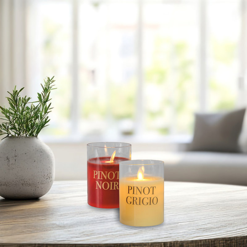 Bougies en verre DEL à piles avec flamme vacillante, vin - 2 pièces