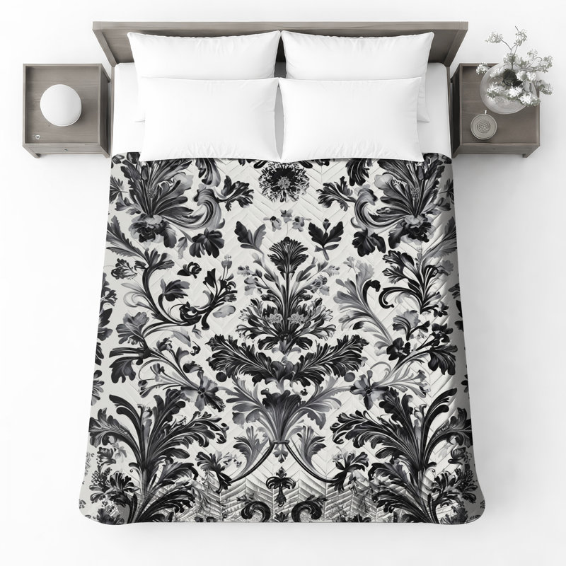 Couvre-lit matelassé damassé noir et blanc, Twin