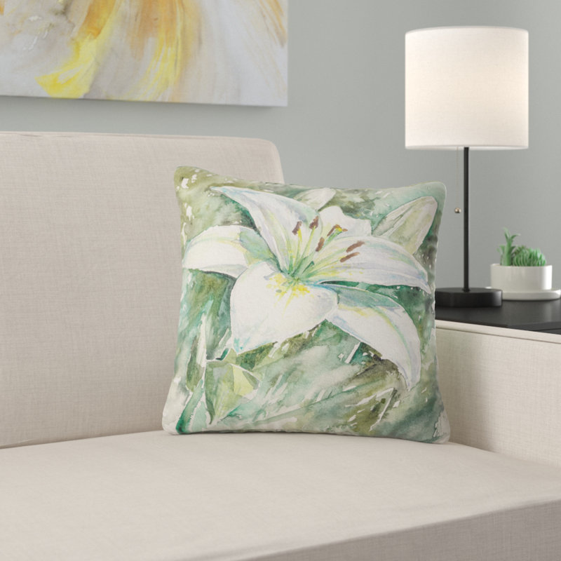 Grand coussin lys blanc - imprimé floral, 18 po x 18 po, Coussin décoratif